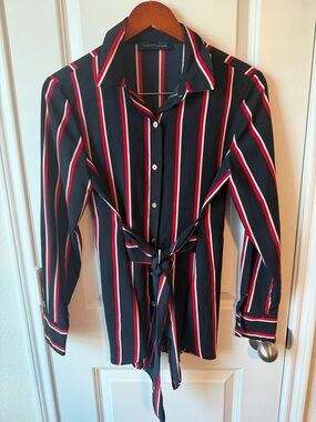 ⚡️Tommy Hilfiger Navy Red White Striped Button-Up Shirt With Front-Tie